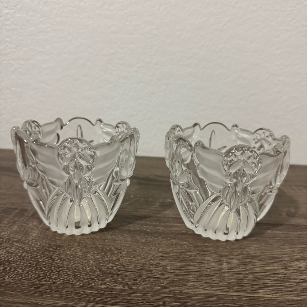 Pair  of Gorham Angels of Peace Crystal Votive Candle Holders.